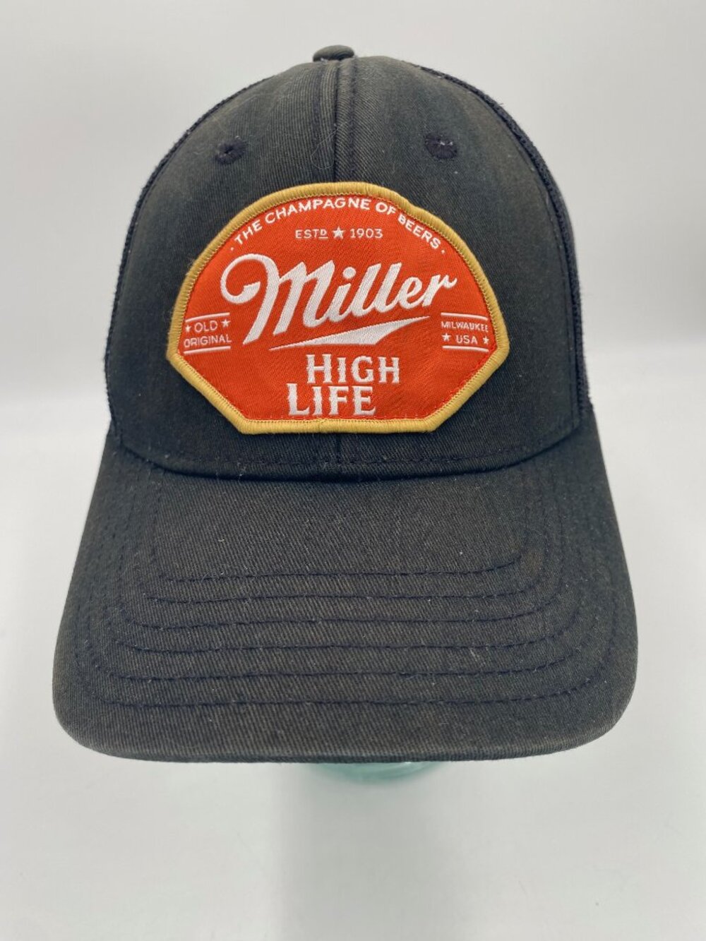 Miller High Life Beer Milwaukee Trucker SnapBack Hat Cap Black Adult OSFM Patch